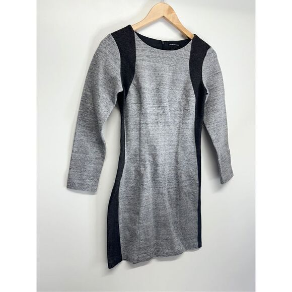 Club Monaco Mini Bodycon Dress Size 2 Gray Black Long Sleeve Cotton Blend Zip Up - Picture 6 of 9